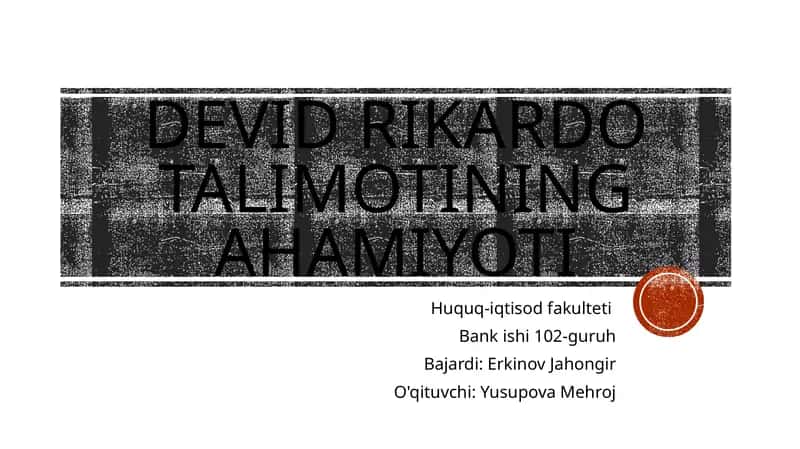 Devid Rikardo talimotining ahamiyoti