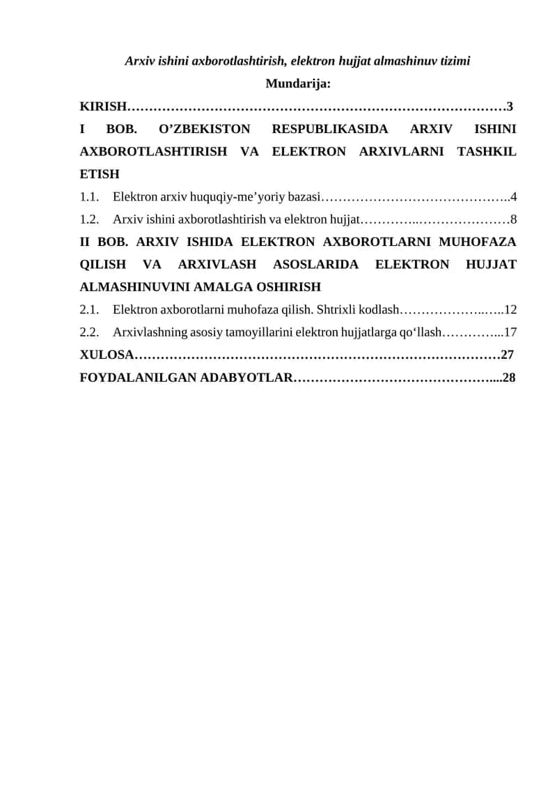 Arxiv ishini axborotlashtirish, elektron hujjat almashinuv tizimi