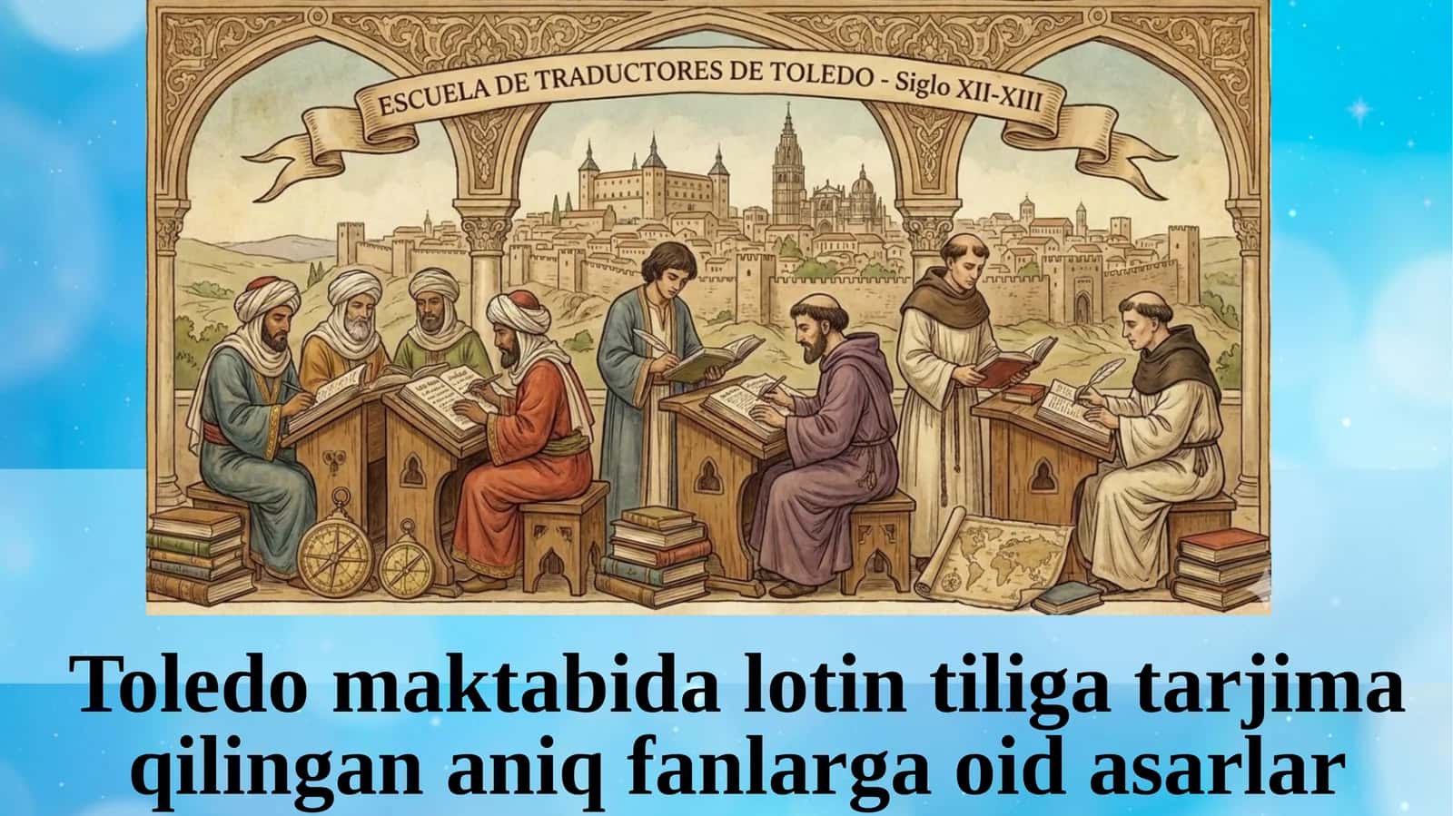 Toledo maktabida lotin tiliga tarjima qilingan aniq fanlarga oid asarlar.