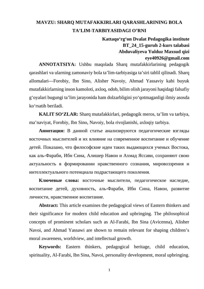 SHARQ MUTAFAKKIRLARI QARASHLARINING BOLA TA’LIM-TARBIYASIDAGI O’RNI.docx