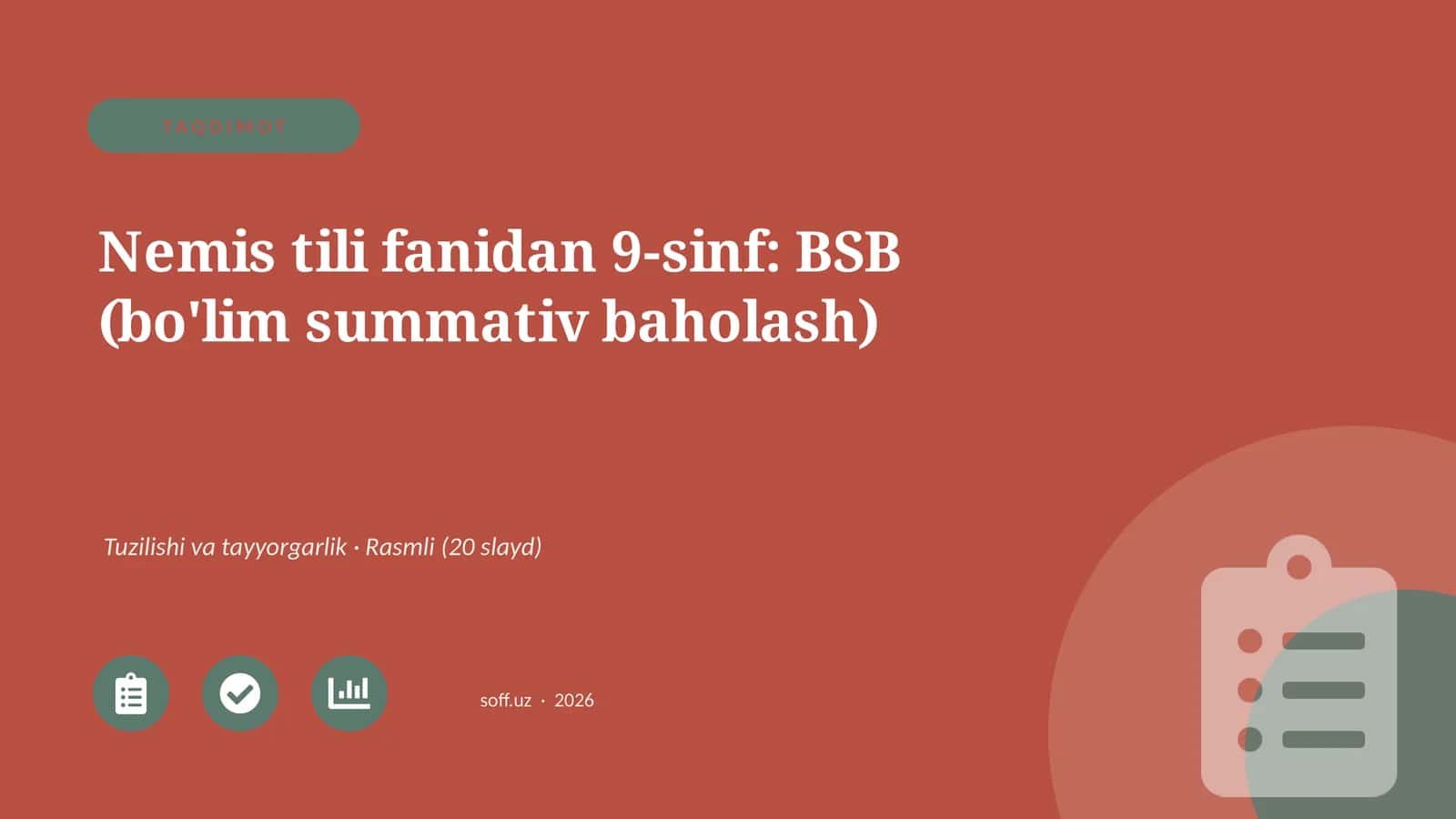 Nemis tili fanidan 9-sinf: BSB (bo'lim summativ baholash)
