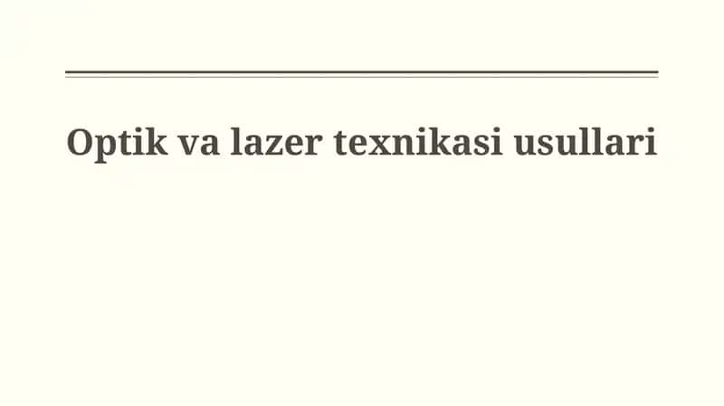 Optika va lazer muhandisligining asoslari