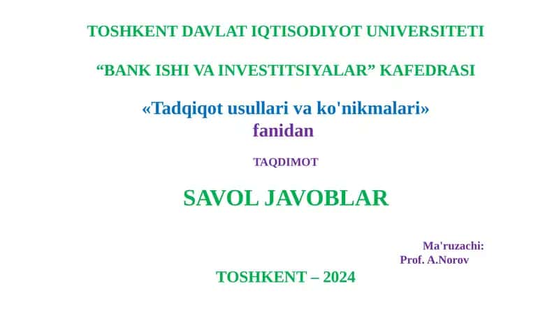 Tadqiqot usullari va ko'nikmalar