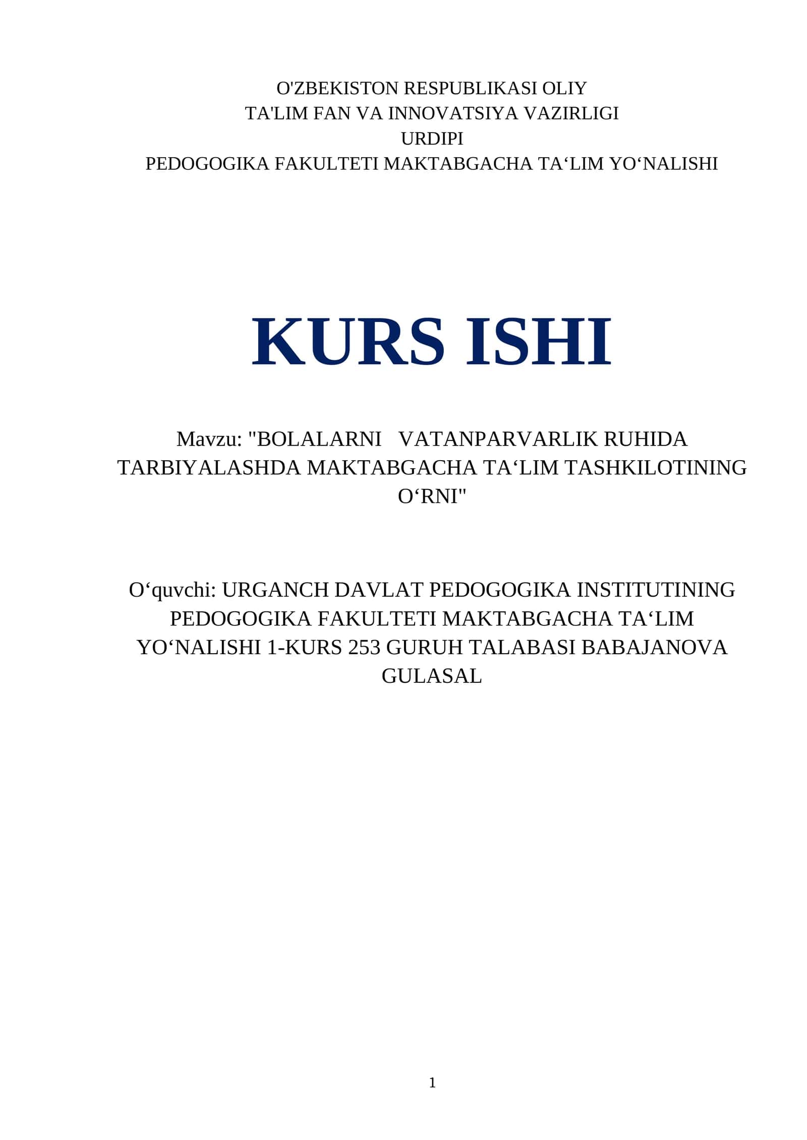 BOLALARNI VATANPARVARLIK RUHIDA TARBIYALASHDA MAKTABGACHA TA'𝗟IM TASHKILOTINING O'RNI