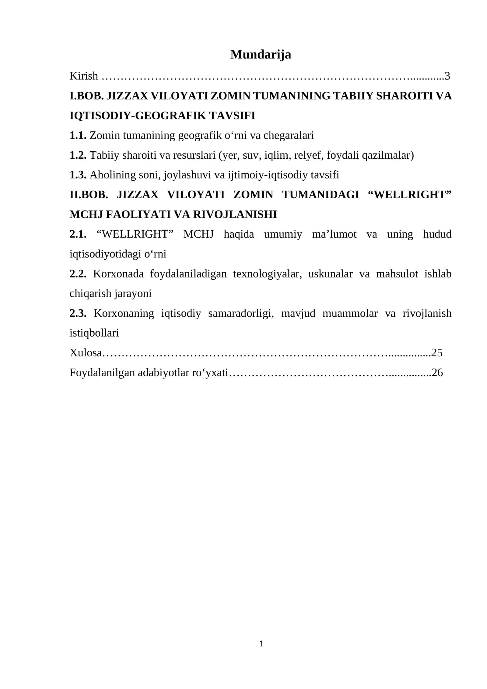 Jizzax viloyati Zomin tumani "WELLRIGHT MCHJ" Malakaviy amaliyot