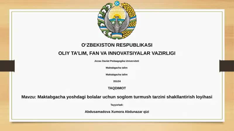 «Sog'lom kelajak bunyodkori» (Sog'lom turmush tarzi ko'nikmalarini shakllantirish)