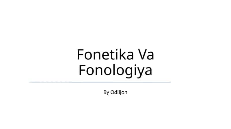 Fonetika Va Fonologiya