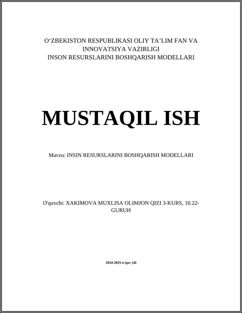 Insin resurslarini boshqarishning nazariy asoslari