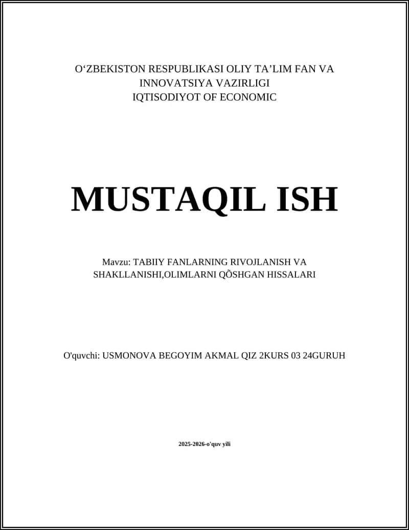 TABIIY FANLARNING RIVOJLANISH VA SHAKLLANISHI