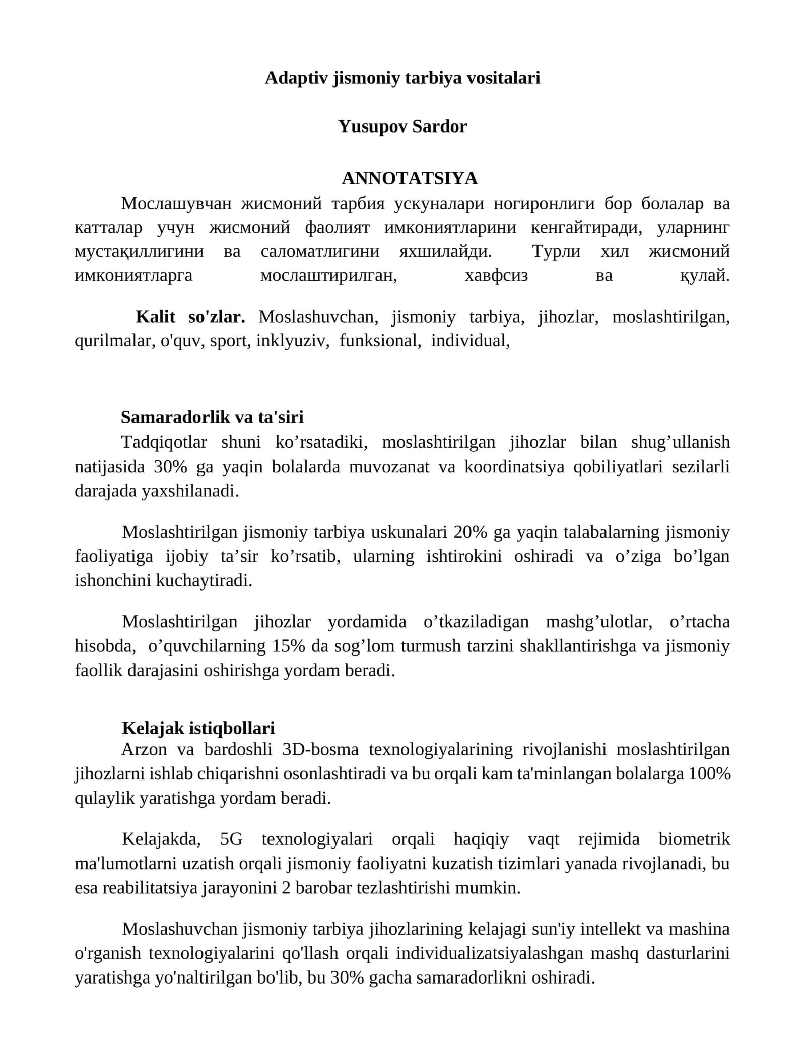 Adaptiv jismoniy tarbiya vositalari