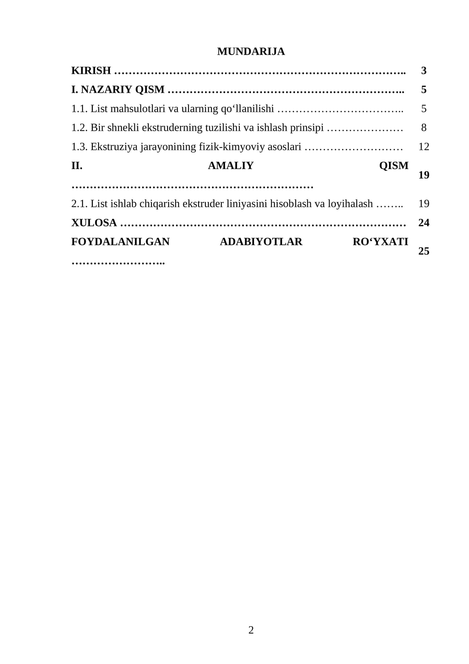 List ishlab chiqaradigan bir shnekli ekstruder liniyasini loyihalash. Q=270 kg/soat.