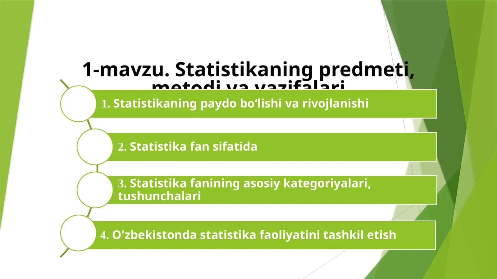 Statistika fanining predmeti, metodlari va vazifalari