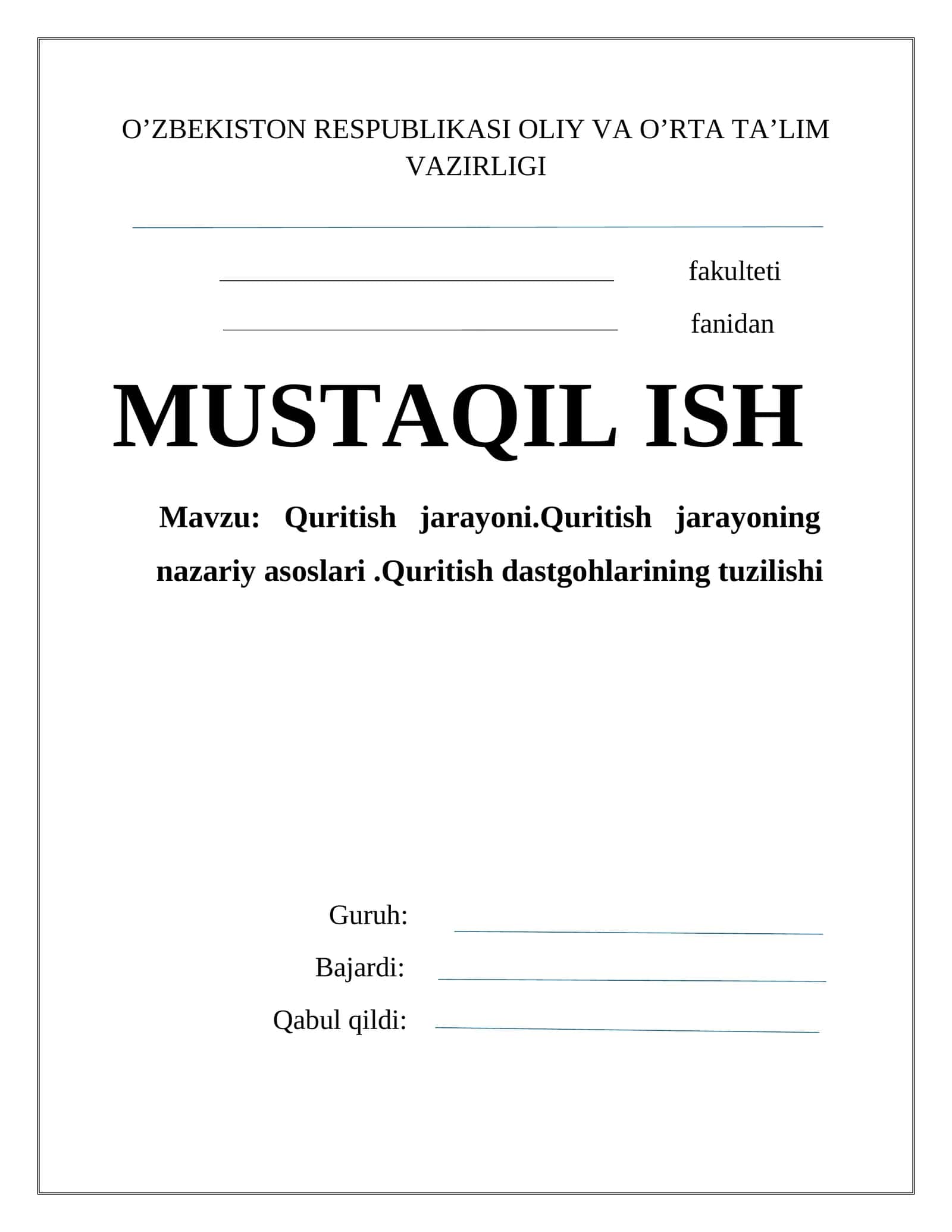 Quritish jarayoni,qurutish dastgohlari