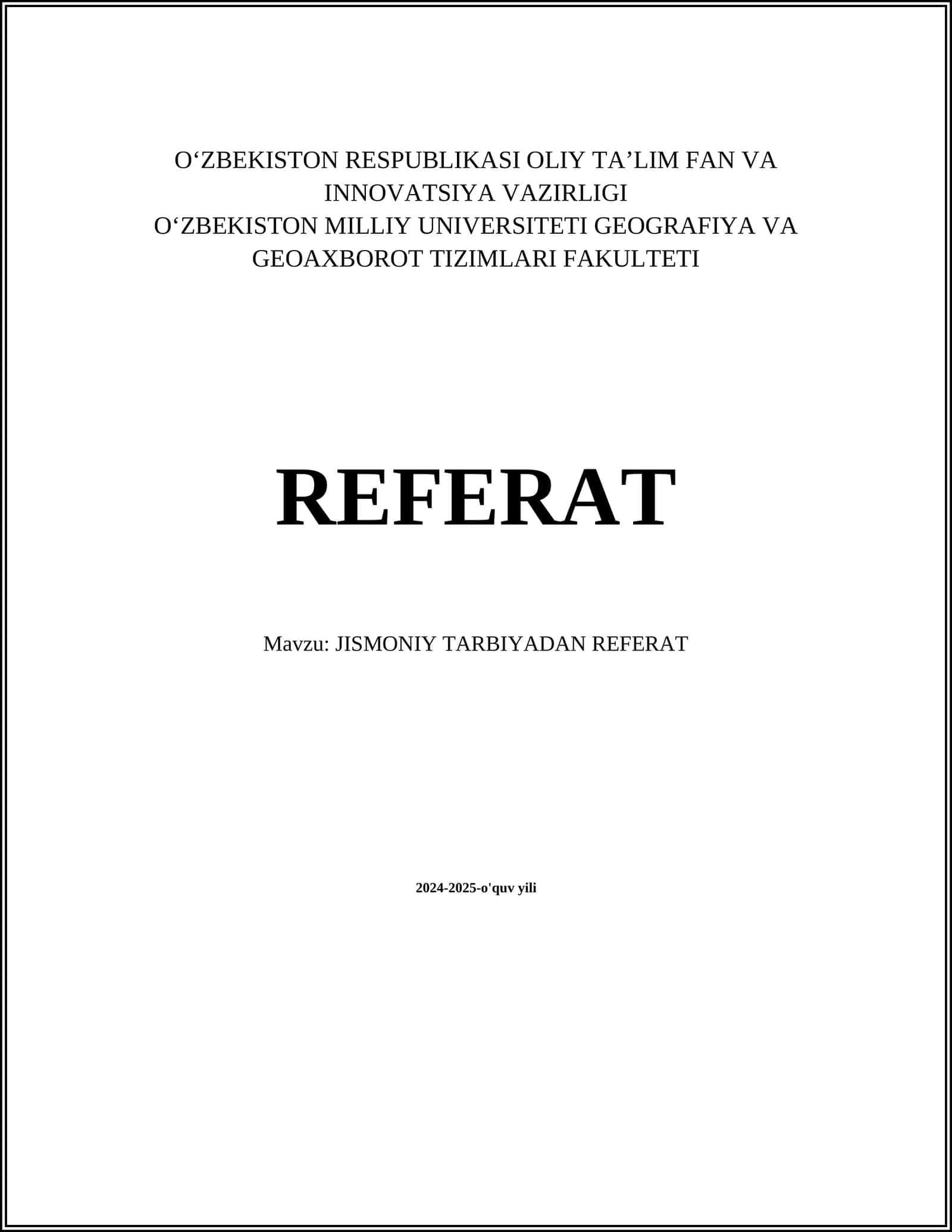 JISMONIY TARBIYADAN REFERAT