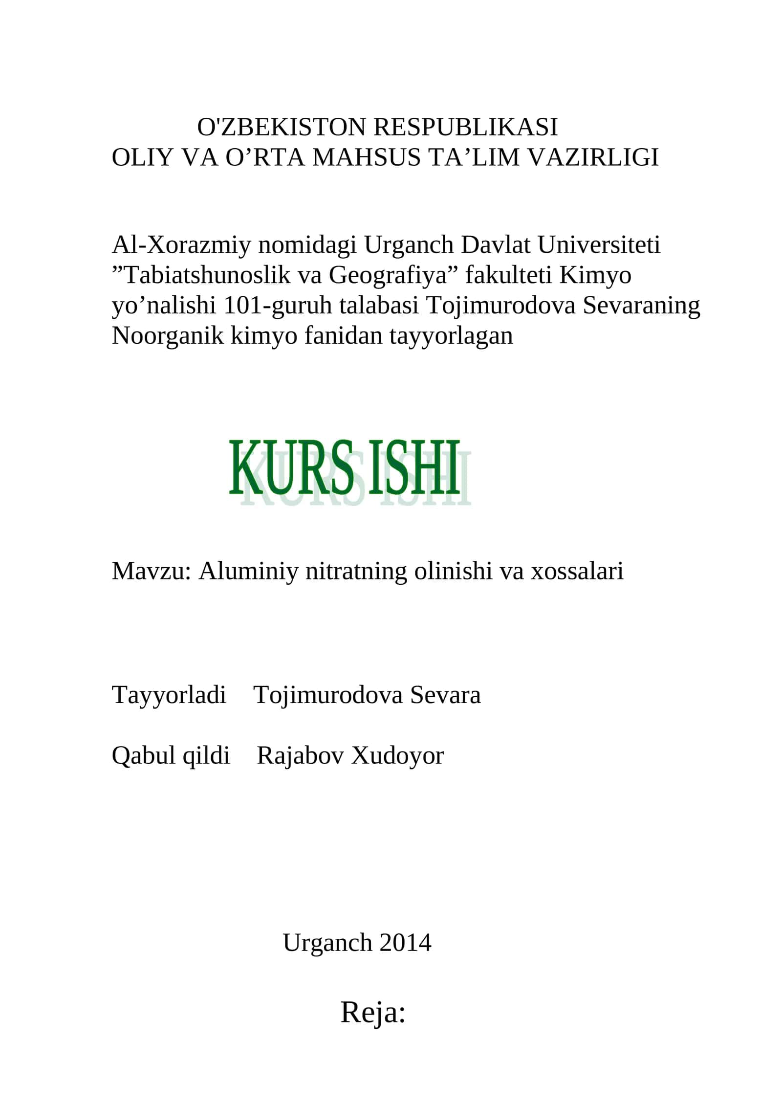 Aluminiy nitratning olinishi va xossalari