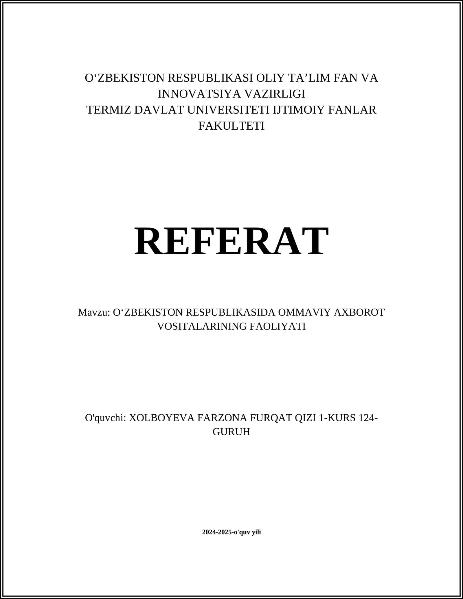 Ommaviy axborot vositalarining huquqiy asosi