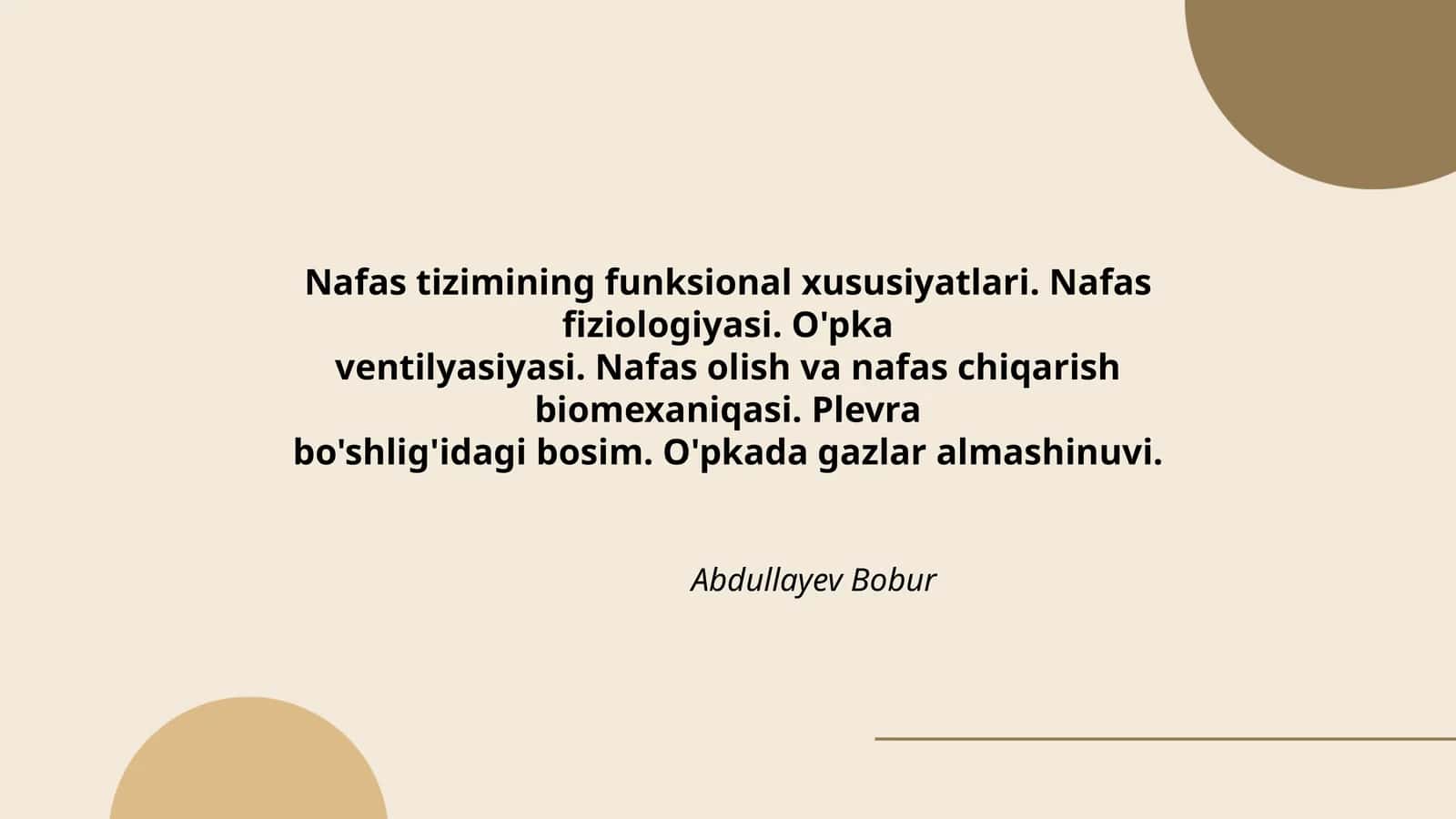 Nafas tizimining funksional xususiyatlari