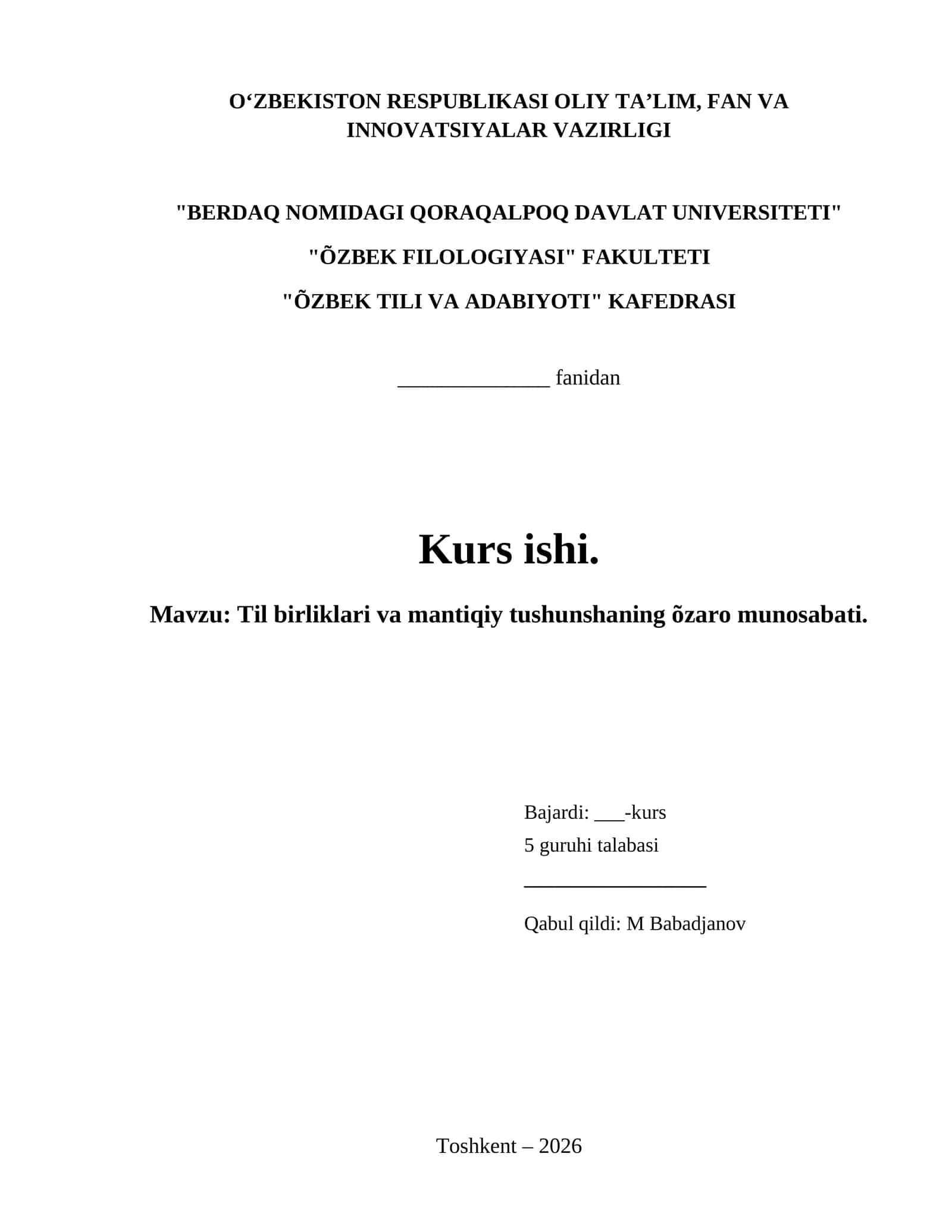 Til birliklari va mantiqiy tushunshaning õzaro munosabati.