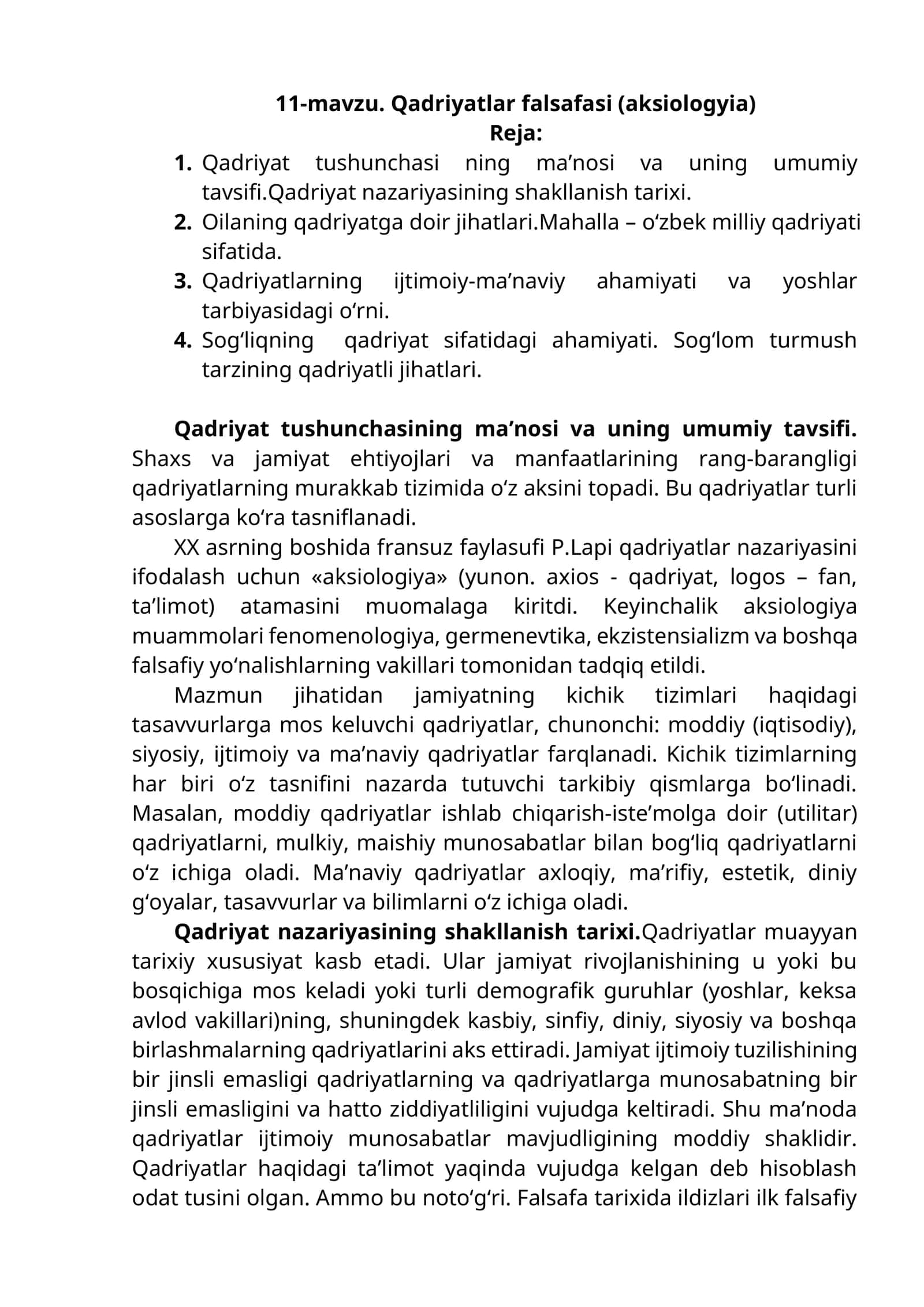 Qadriyatlar falsafasi (aksiologyia)