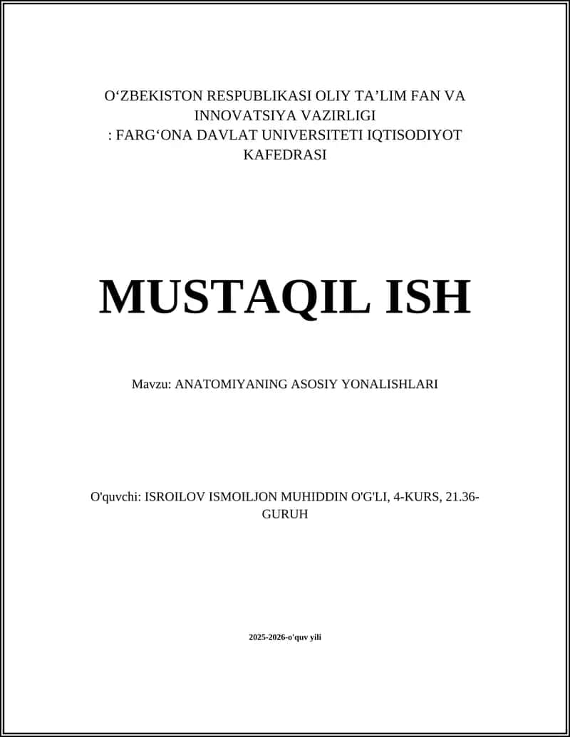 ANATOMIYANING ASOSIY YONALISHLARI