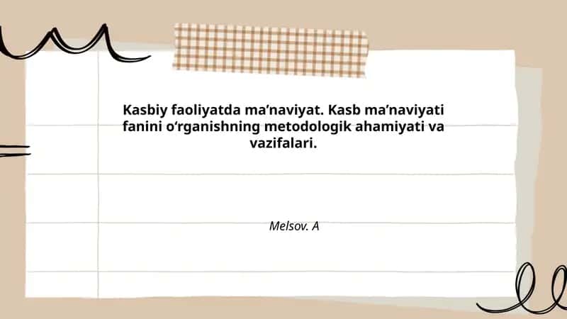 Kasbiy faoliyatda ma'naviyat tushunchasi va nazariy asoslari