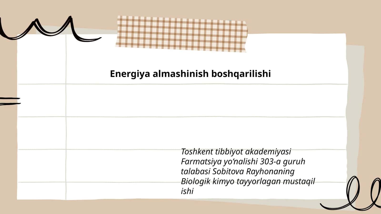 Biologik kimyo tayyorlagan mustaqil ishi