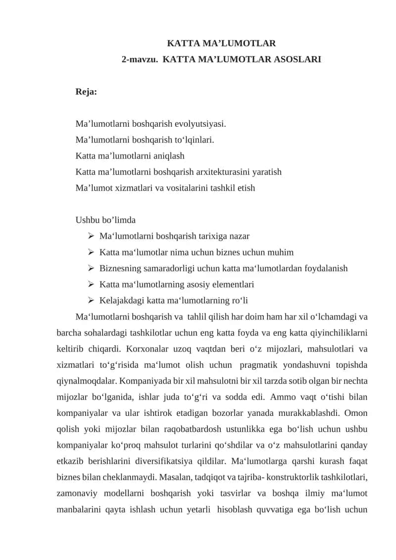 KATTA MA’LUMOTLAR ASOSLARI