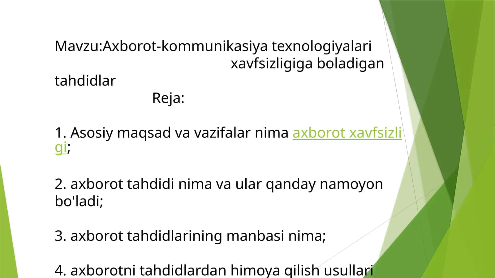 Axborot-kommunikasiya texnologiyalari xavfsizligi va axborot tahdidlarining manbalari