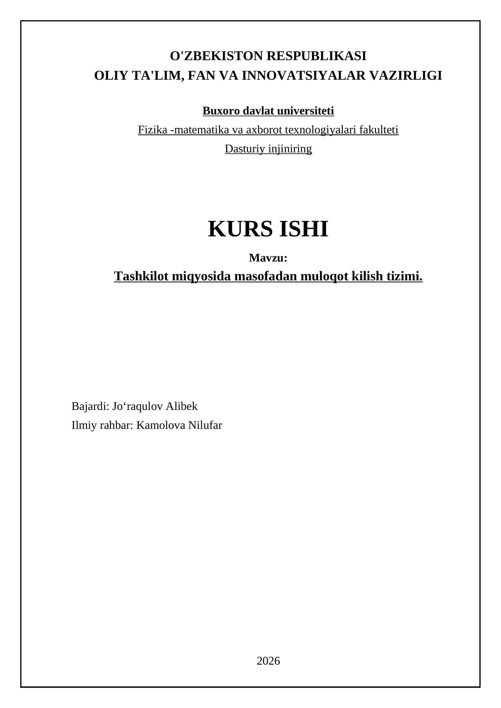 Tashkilot miqyosida masofadan muloqot kilish tizimi