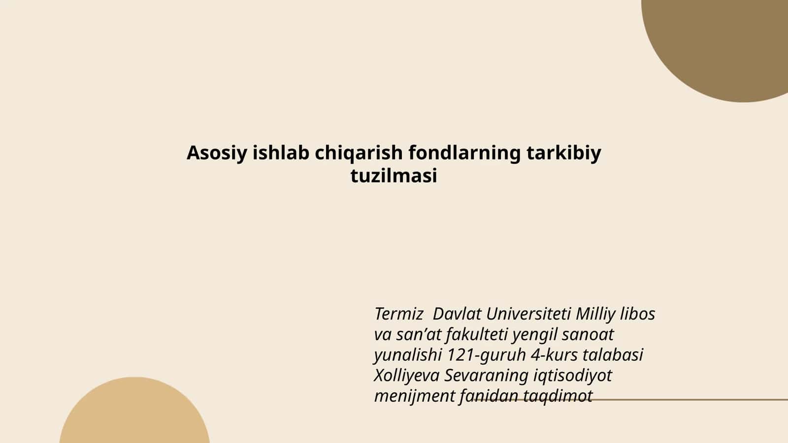 Asosiy ishlab chiqarish fondlarning tarkibiy tuzilmasi
