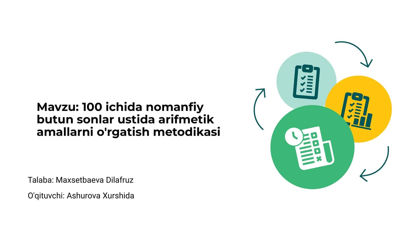 100 ichida nomanfiy butun sonlar ustida arifmetik amallarni o'rgatish metodikasi