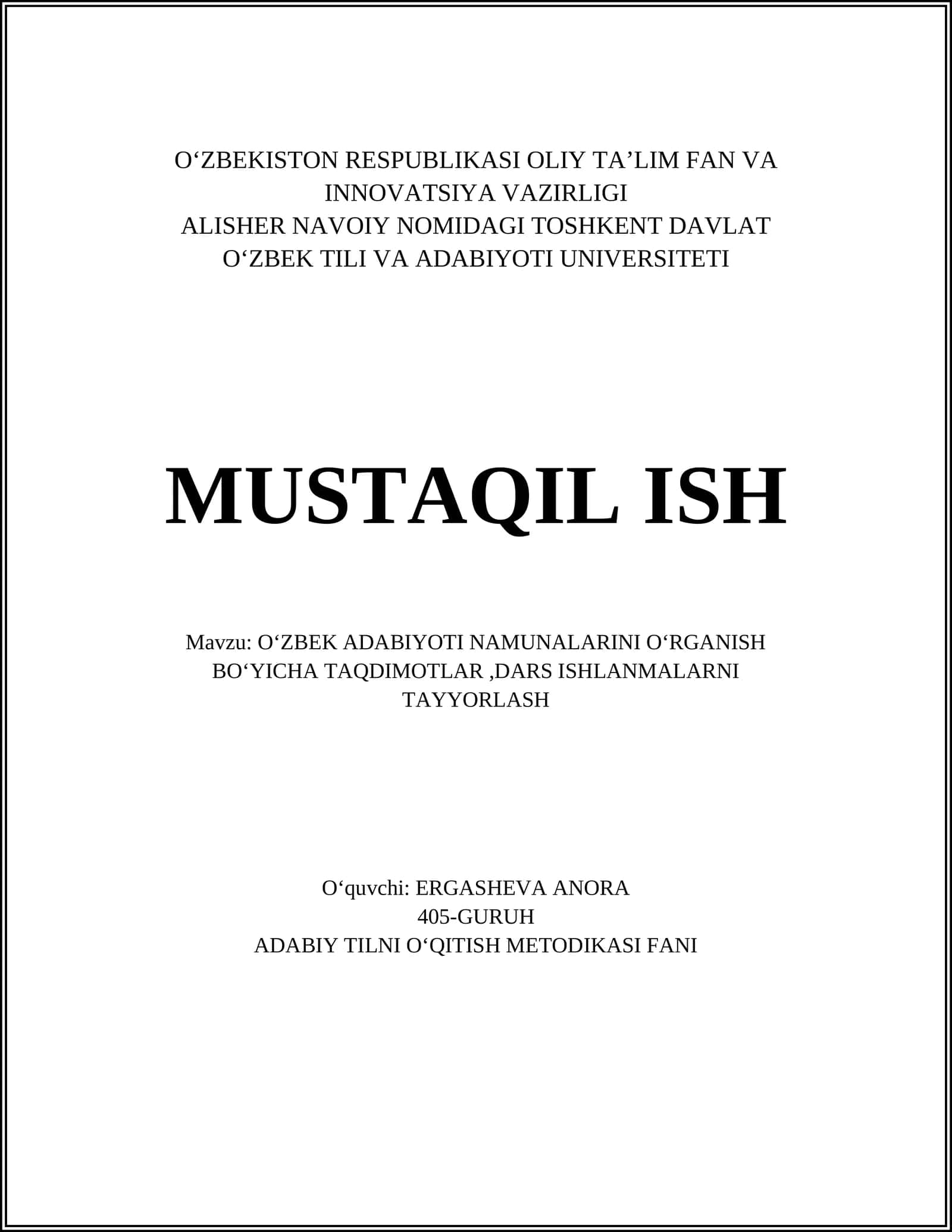O'zbek adabiyoti namunalarini o'rganish bo'yicha taqdimotlar, dars ishlanmalarni tayyorlash