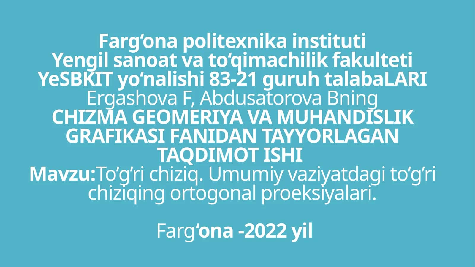 To’g’ri chiziqning ortogonal proektsiyalari