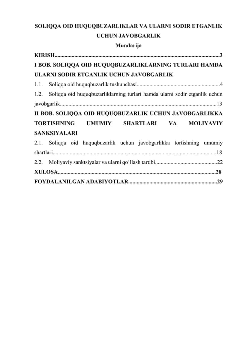 SOLIQQA OID HUQUQBUZARLIKLAR VA ULARNI SODIR ETGANLIK UCHUN JAVOBGARLIK