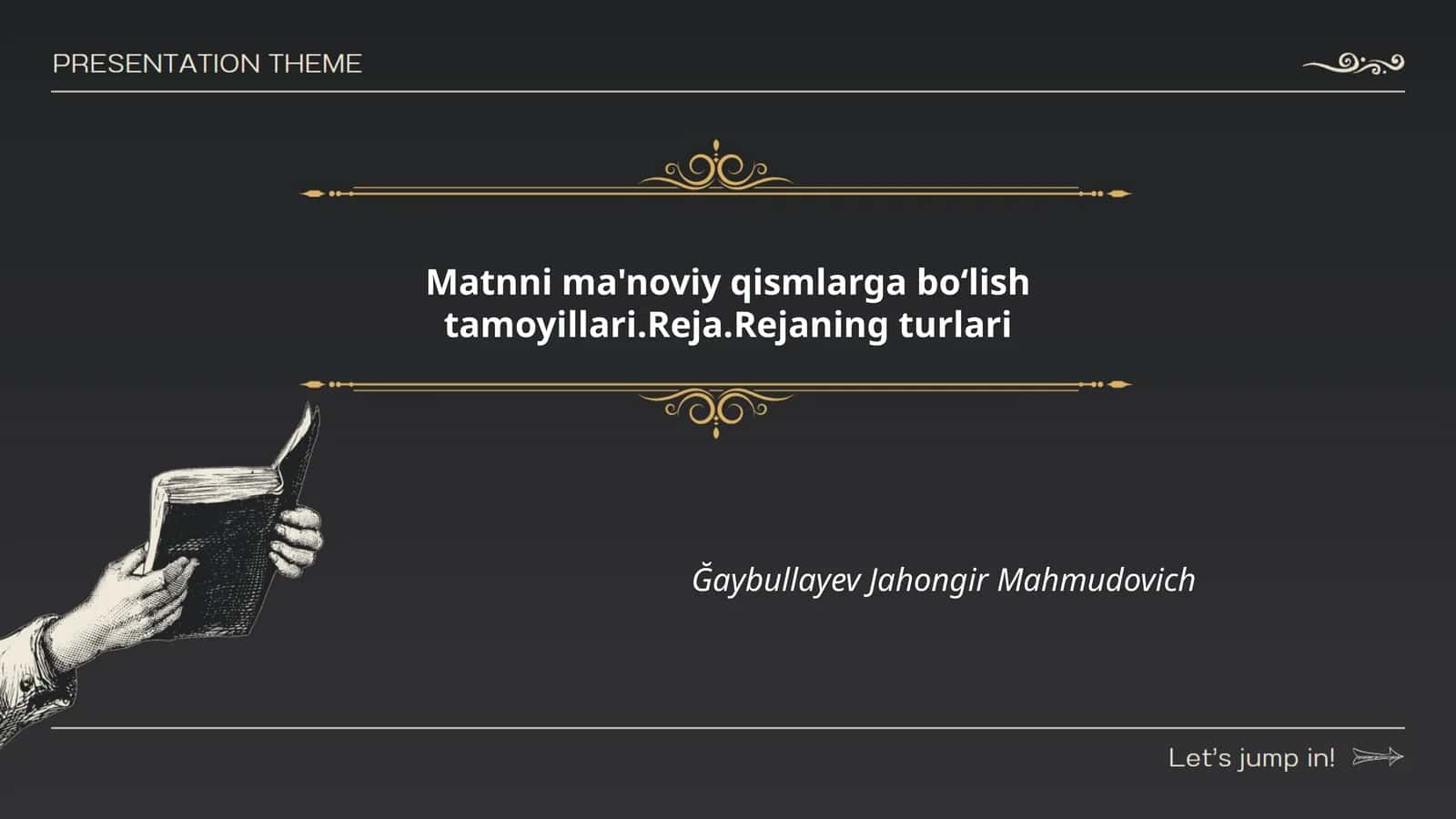 Matnni ma'noviy qismlarga boʻlish tamoyillari.Reja.Rejaning turlari