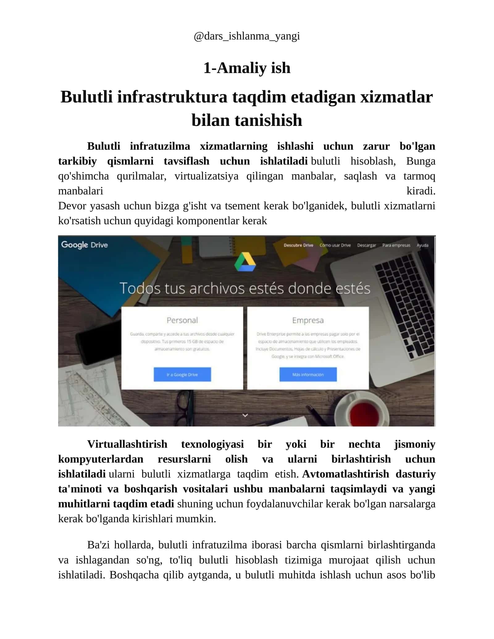 Bulutli infrastruktura taqdim etadigan xizmatlar