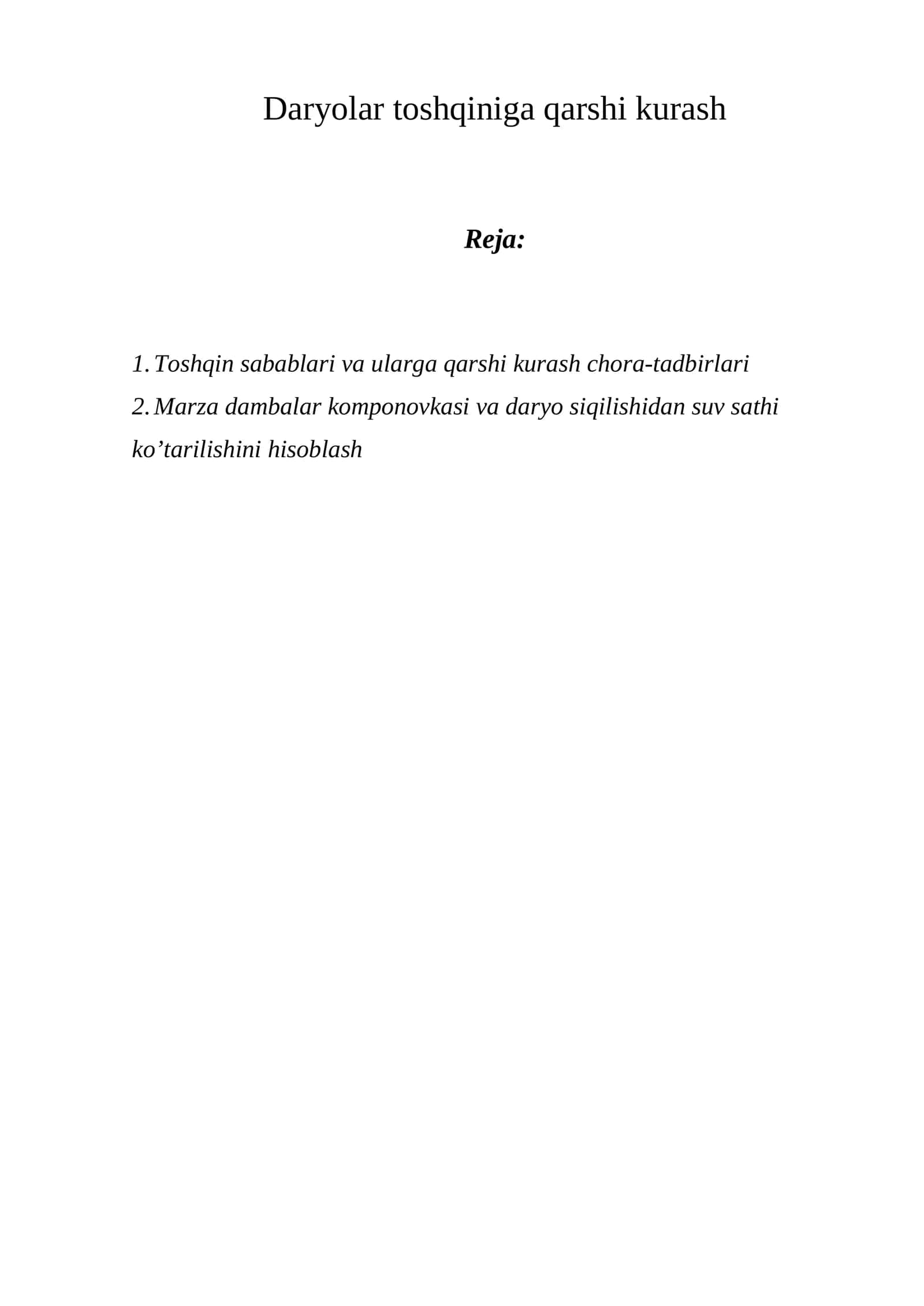 Daryolar toshqiniga qarshi kurash