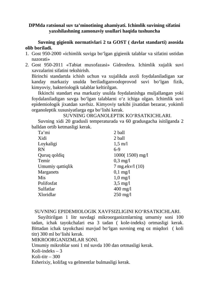 Ichimlik suvi sifatini yaxshilash