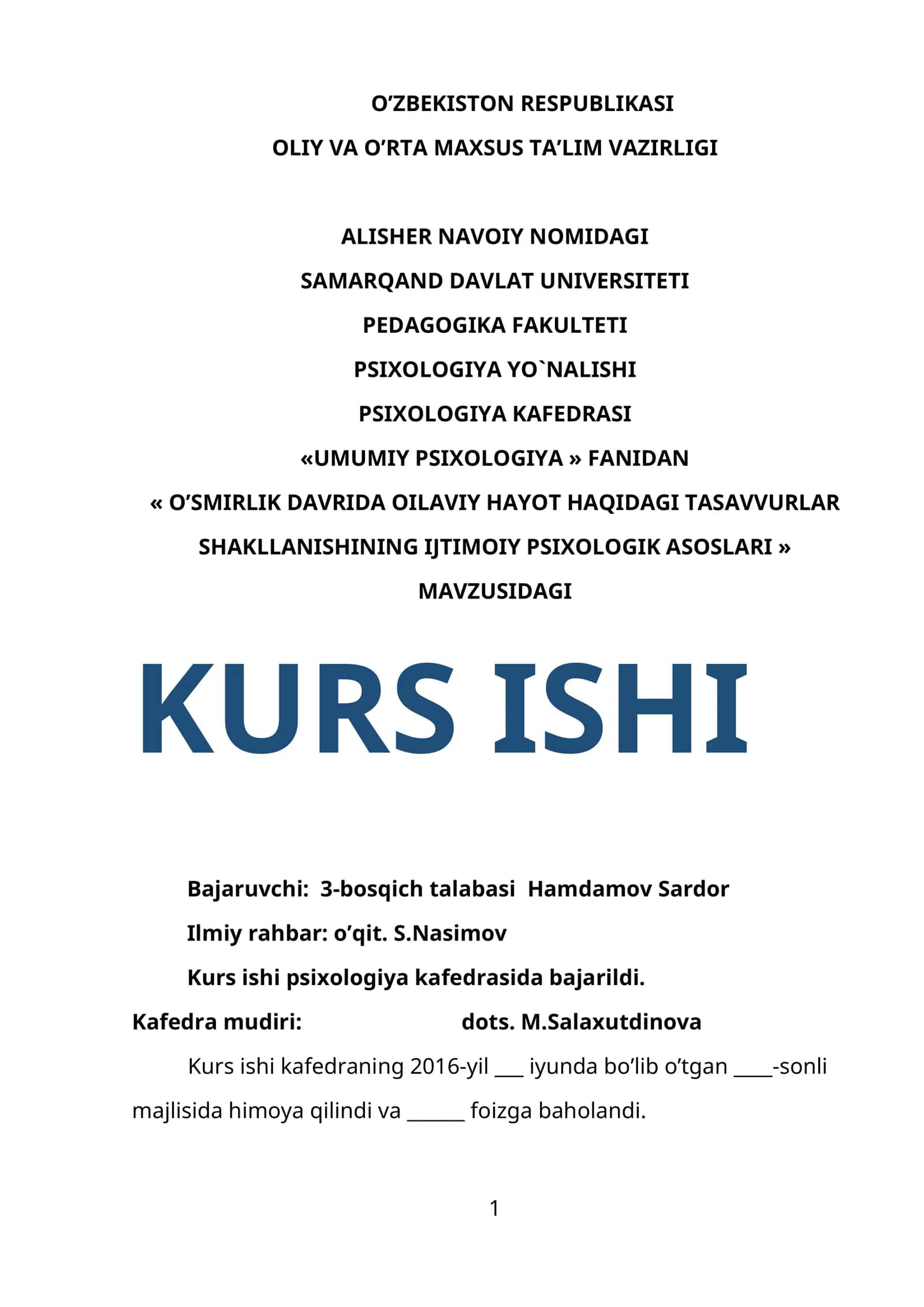 O’SMIRLIK DAVRIDA OILAVIY HAYOT HAQIDAGI TASAVVURLAR SHAKLLANISHINING IJTIMOIY PSIXOLOGIK ASOSLARI