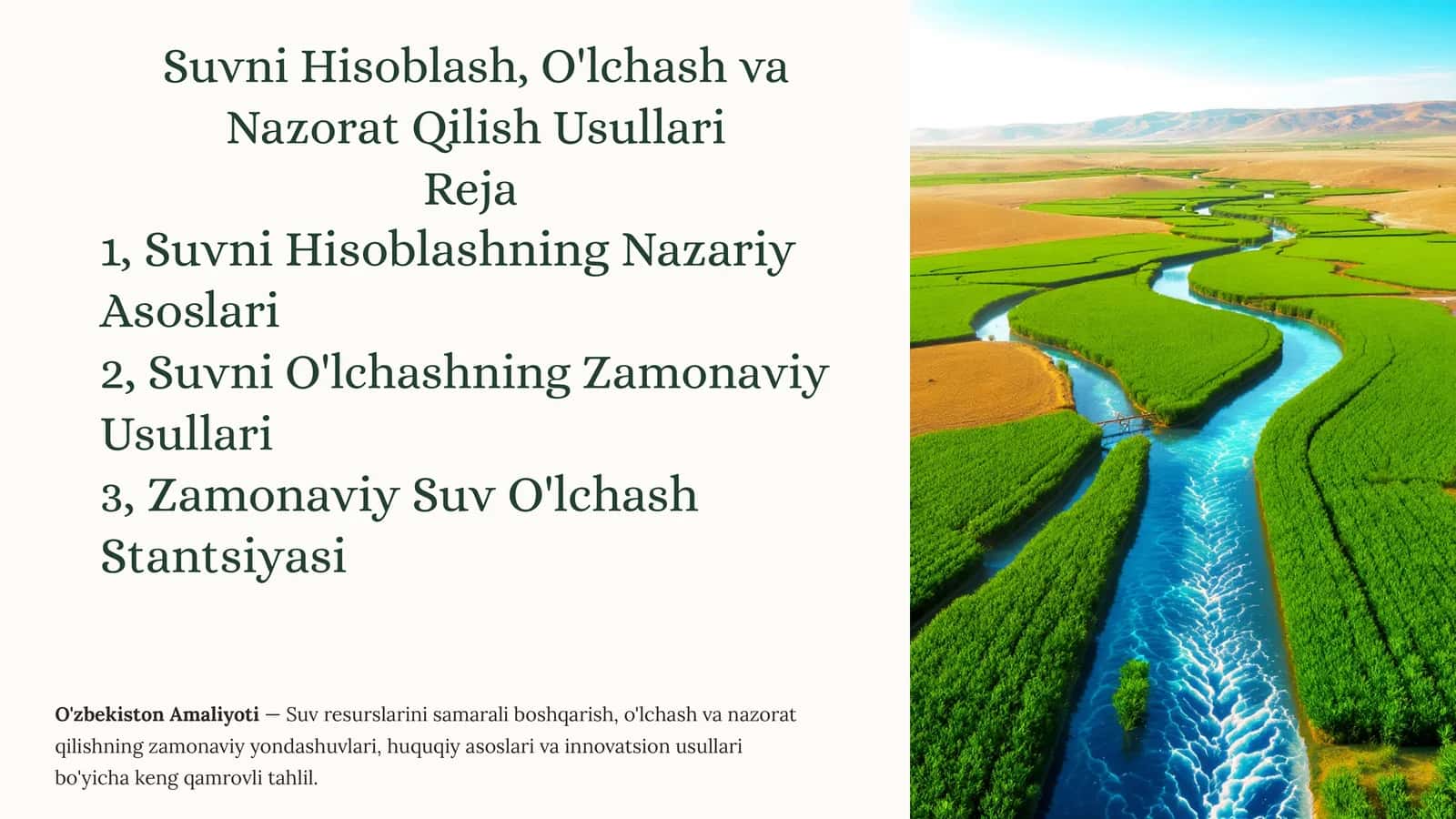 Suvni Hisoblash, O'lchash va NazoratQilishUsullari