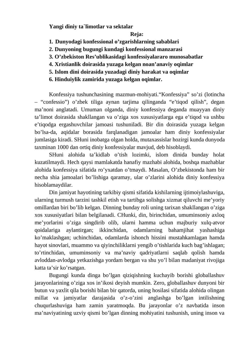 Yangi diniy ta`limotlar va sektalar
