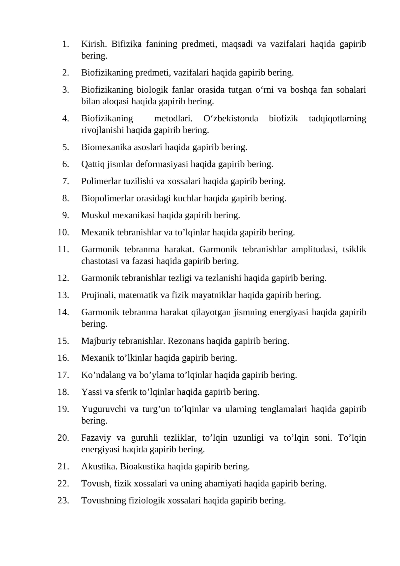 Biofizika fanidan qisqacha tushuncha
