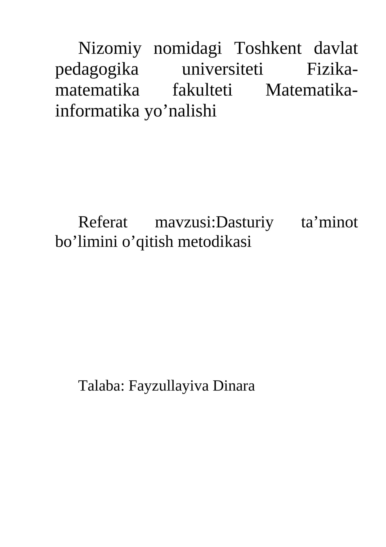 Dasturiy ta'minot bo‘limini o‘qitish metodikasi