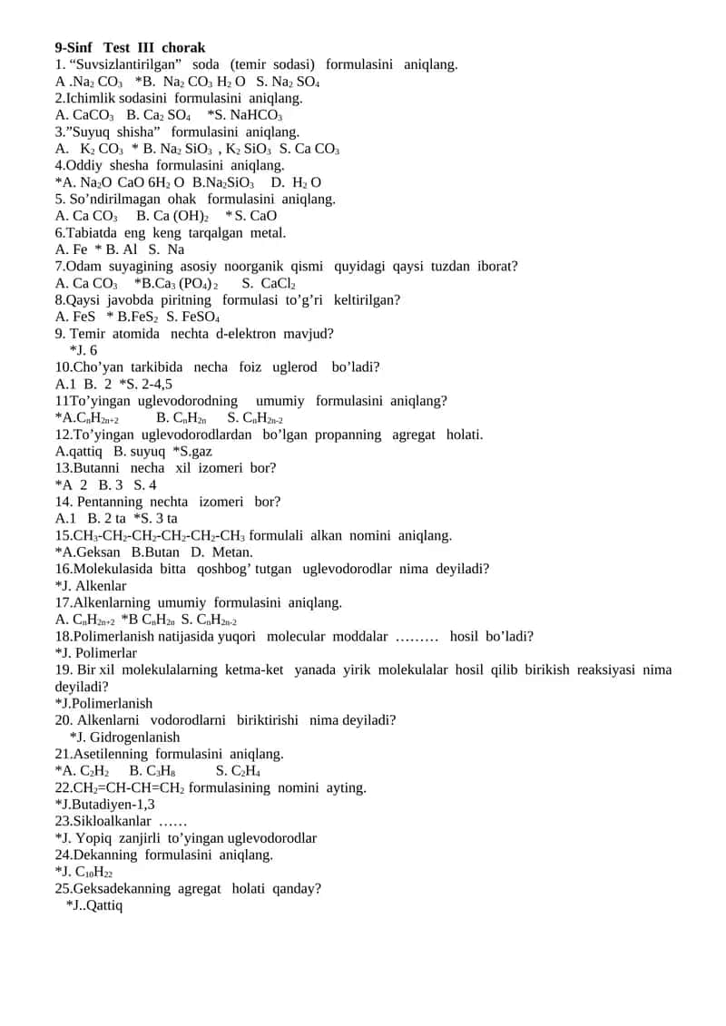 9-Sinf Test III chorak