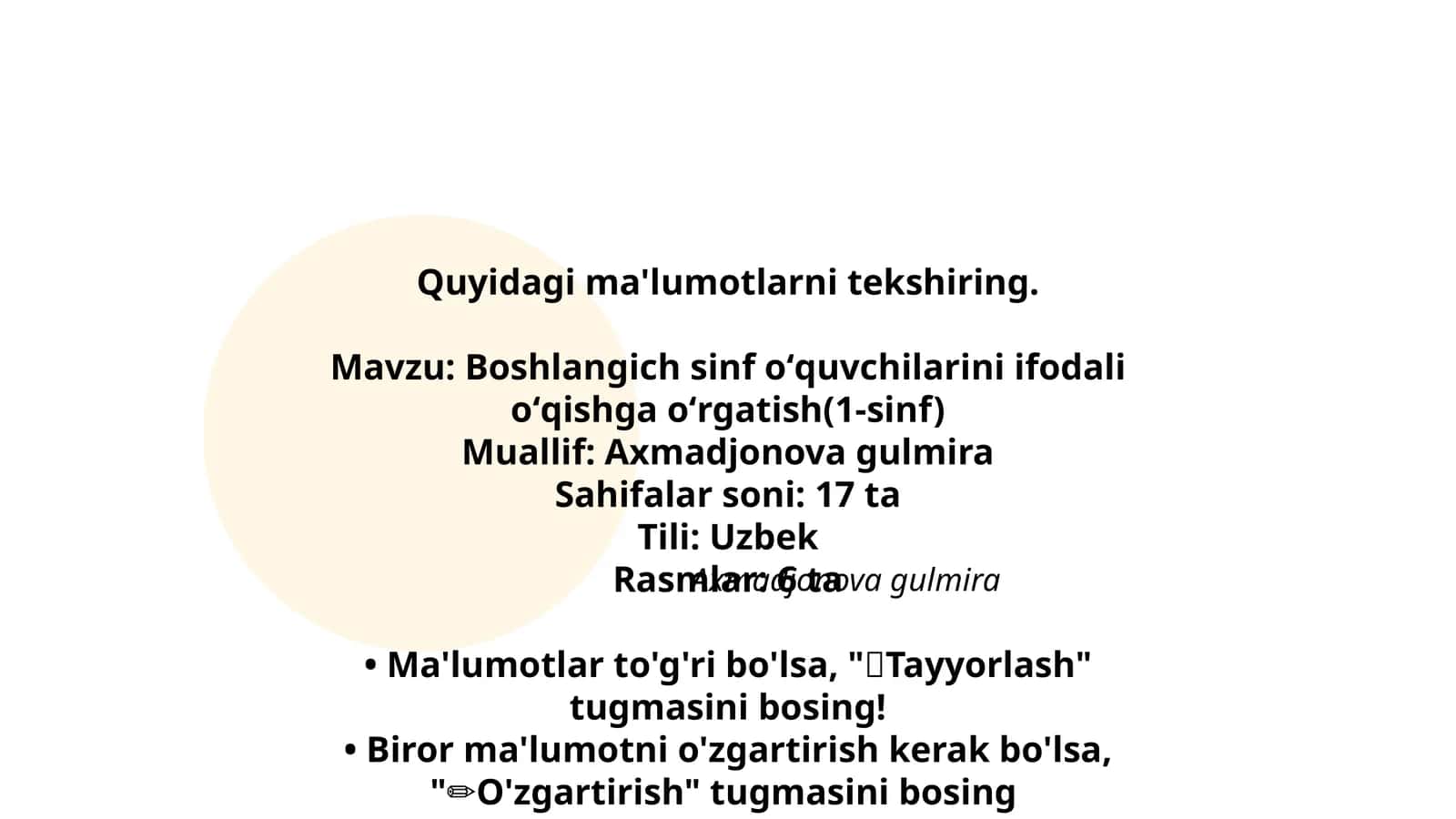 Boshlangich sinf oʻquvchilarini ifodali oʻqishga oʻrgatish(1-sinf)