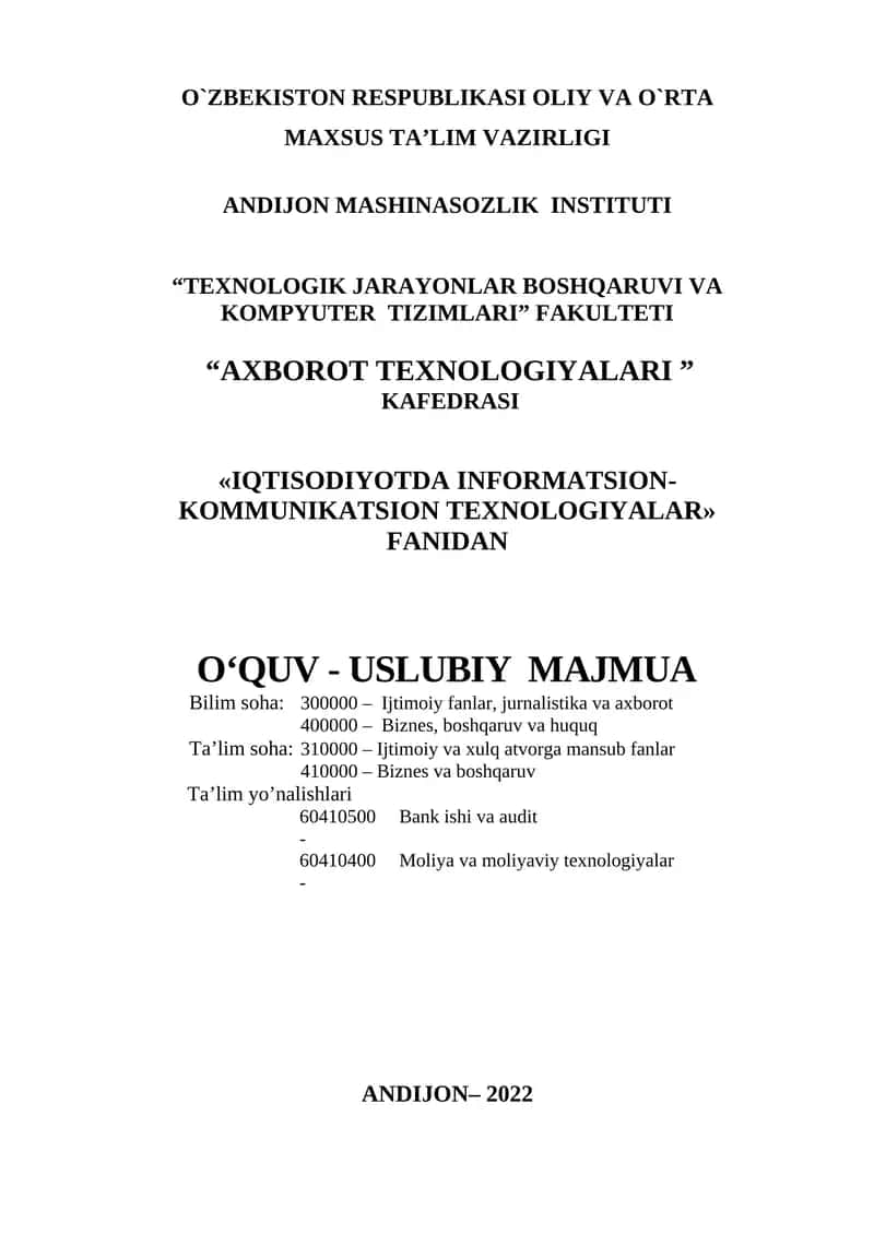 Iqtisodiyotda informatsion-kommunikatsion texnologiyalar