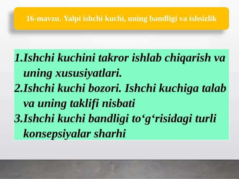 Ishchi kuchini takror ishlab chiqarish va uning xususiyatlari