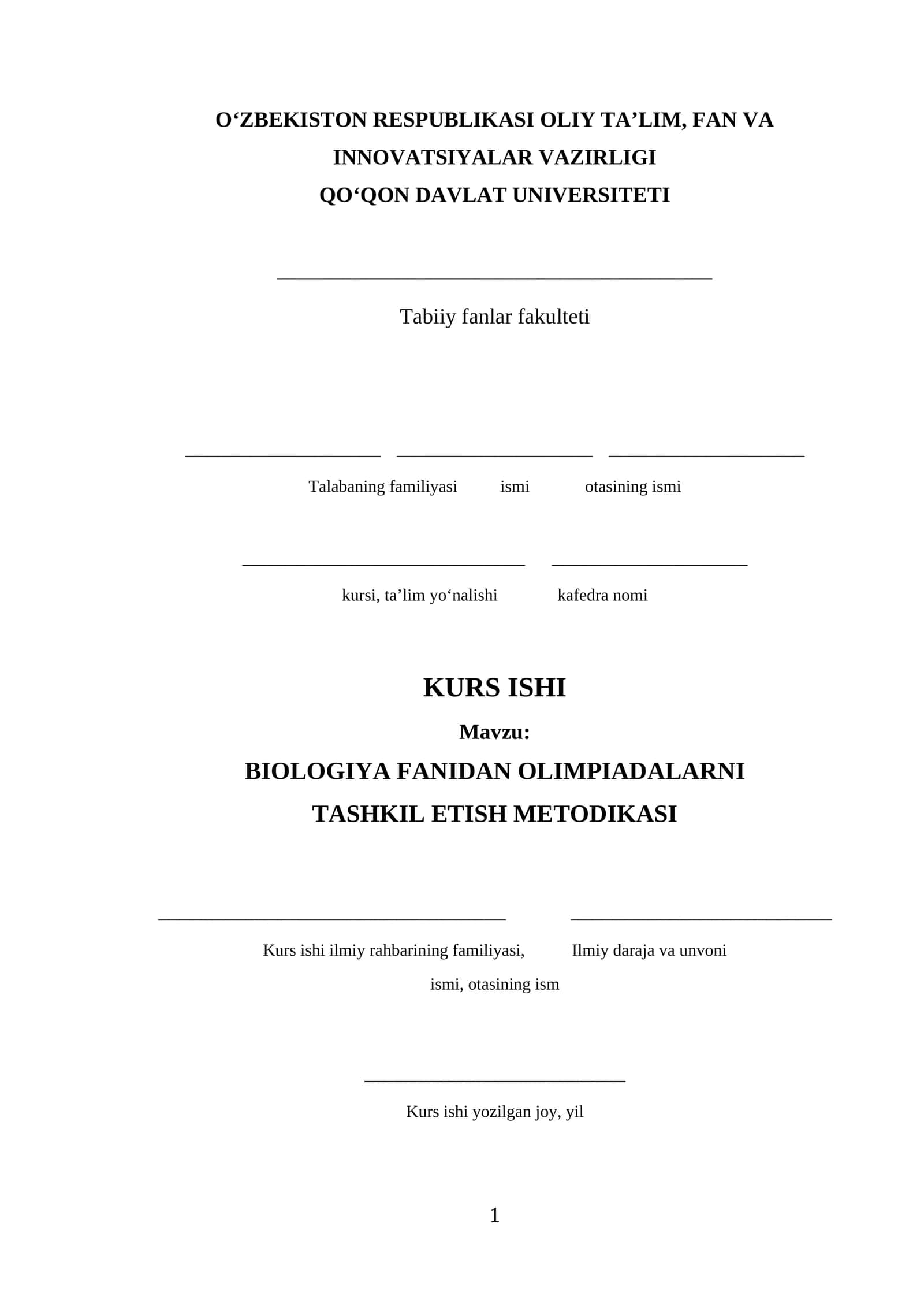 BIOLOGIYA FANIDAN OLIMPIADALARNI TASHKIL ETISH METODIKASI