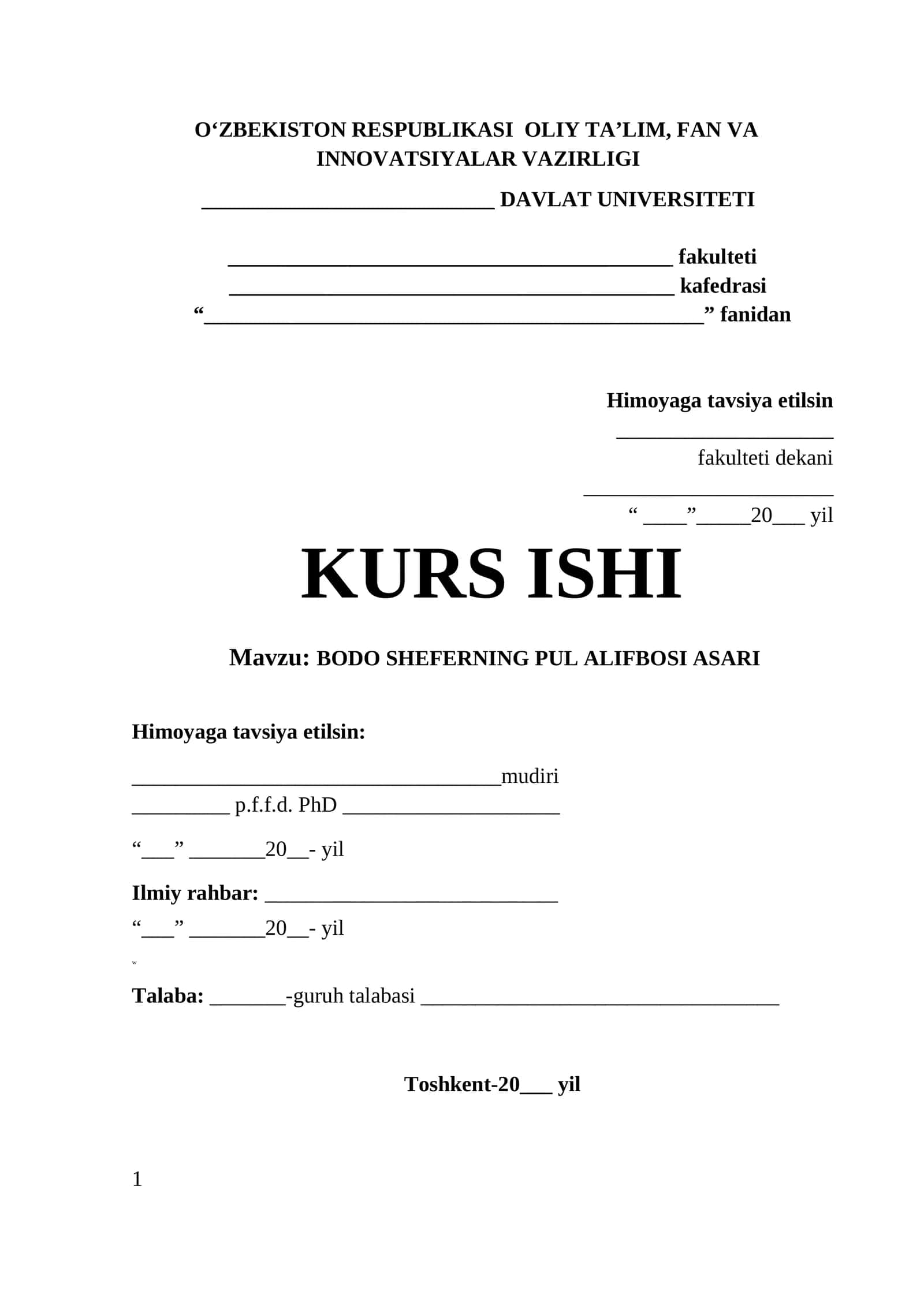 BODO SHEFERNING PUL ALIFBOSI ASARI
