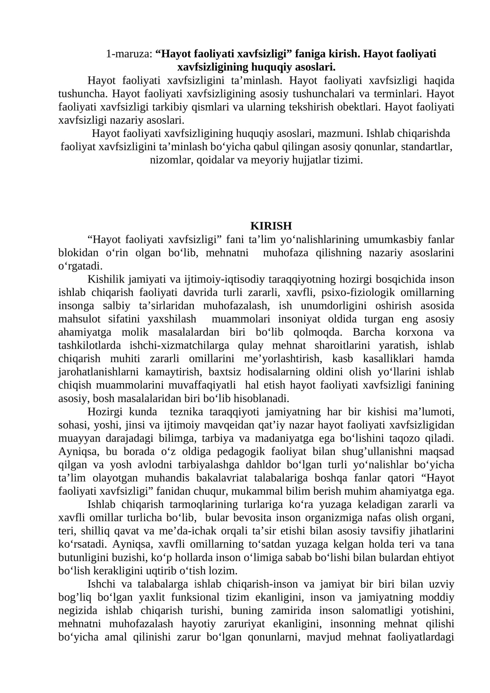 Hayot faoliyati xavfsizligi